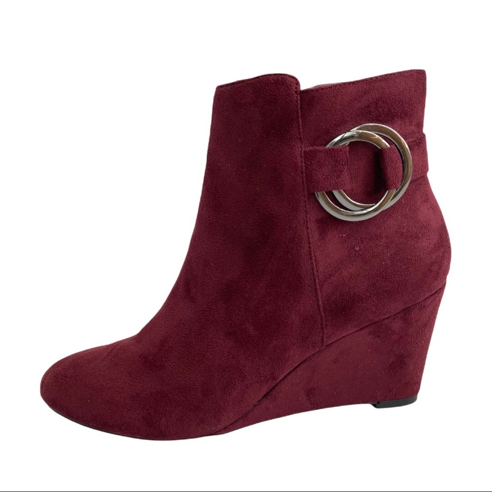 Maroon Wedge Booties